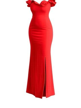 Red Fitted Maxi Skirt with Front Slit — Sleek Evening Style